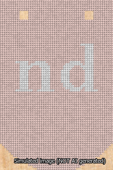 A simulated image of the stitched needlepoint design: Banner 13m Curved nd White on Pink. Not A.I. generated.