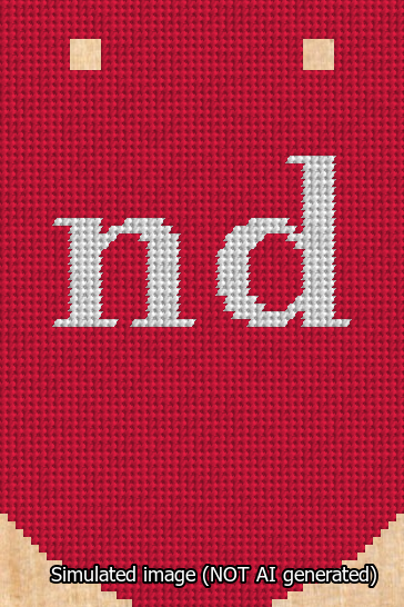 A simulated image of the stitched needlepoint design: Banner 13m Curved nd White on Red. Not A.I. generated.