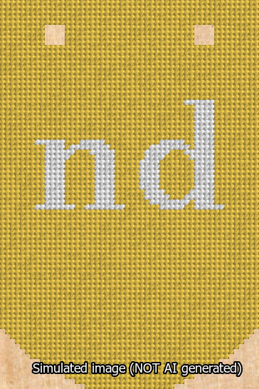 A simulated image of the stitched needlepoint design: Banner 13m Curved nd White on Yellow. Not A.I. generated.