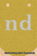 A simulated image of the stitched needlepoint design: Banner 13m Curved nd White on Yellow. Not A.I. generated.
