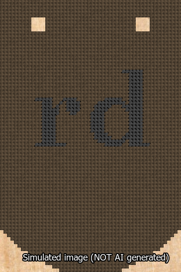 A simulated image of the stitched needlepoint design: Banner 13m Curved rd Black on Brown. Not A.I. generated.