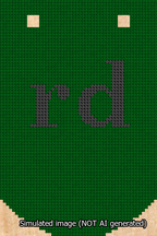 A simulated image of the stitched needlepoint design: Banner 13m Curved rd Black on Green. Not A.I. generated.