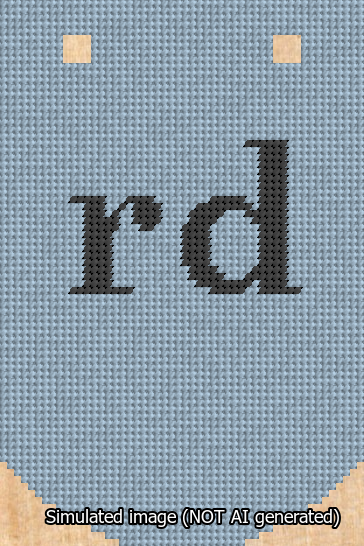 A simulated image of the stitched needlepoint design: Banner 13m Curved rd Black on Light Blue. Not A.I. generated.