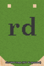 A simulated image of the stitched needlepoint design: Banner 13m Curved rd Black on Light Green. Not A.I. generated.