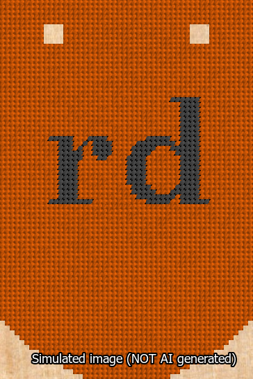 A simulated image of the stitched needlepoint design: Banner 13m Curved rd Black on Orange. Not A.I. generated.