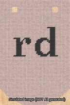 A simulated image of the stitched needlepoint design: Banner 13m Curved rd Black on Pink. Not A.I. generated.