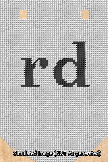 A simulated image of the stitched needlepoint design: Banner 13m Curved rd Black on White. Not A.I. generated.