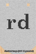A simulated image of the stitched needlepoint design: Banner 13m Curved rd Black on White. Not A.I. generated.
