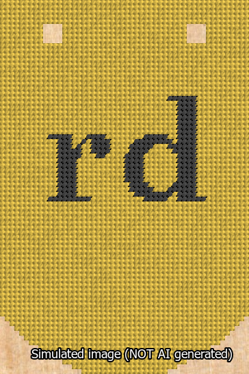A simulated image of the stitched needlepoint design: Banner 13m Curved rd Black on Yellow. Not A.I. generated.