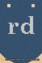 A simulated image of the stitched needlepoint design: Banner 13m Curved rd White on Blue. Not A.I. generated.