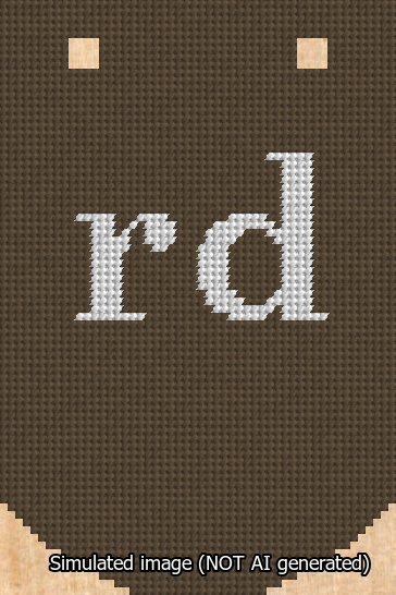 A simulated image of the stitched needlepoint design: Banner 13m Curved rd White on Brown. Not A.I. generated.