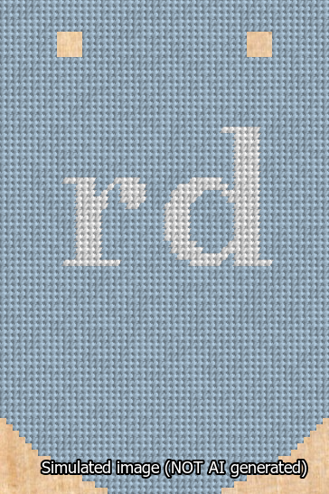 A simulated image of the stitched needlepoint design: Banner 13m Curved rd White on Light Blue. Not A.I. generated.