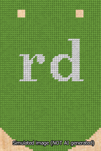 A simulated image of the stitched needlepoint design: Banner 13m Curved rd White on Light Green. Not A.I. generated.