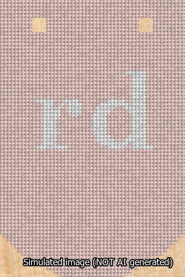 A simulated image of the stitched needlepoint design: Banner 13m Curved rd White on Pink. Not A.I. generated.