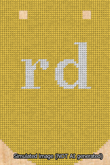 A simulated image of the stitched needlepoint design: Banner 13m Curved rd White on Yellow. Not A.I. generated.