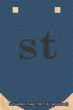 A simulated image of the stitched needlepoint design: Banner 13m Curved st Black on Blue. Not A.I. generated.