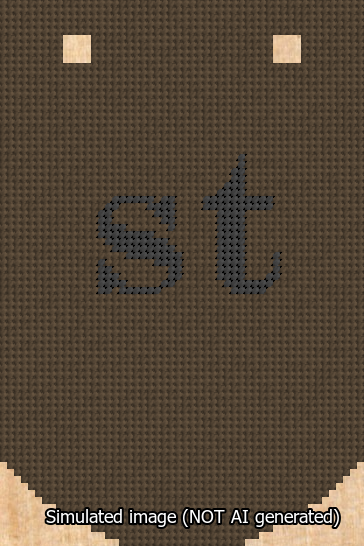 A simulated image of the stitched needlepoint design: Banner 13m Curved st Black on Brown. Not A.I. generated.