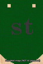 A simulated image of the stitched needlepoint design: Banner 13m Curved st Black on Green. Not A.I. generated.
