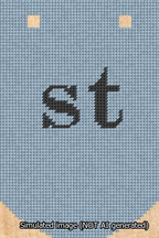 A simulated image of the stitched needlepoint design: Banner 13m Curved st Black on Light Blue. Not A.I. generated.
