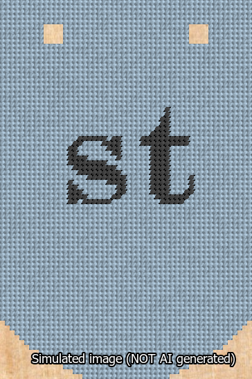 A simulated image of the stitched needlepoint design: Banner 13m Curved st Black on Light Blue. Not A.I. generated.
