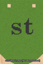 A simulated image of the stitched needlepoint design: Banner 13m Curved st Black on Light Green. Not A.I. generated.