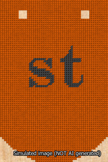 A simulated image of the stitched needlepoint design: Banner 13m Curved st Black on Orange. Not A.I. generated.