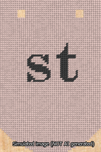 A simulated image of the stitched needlepoint design: Banner 13m Curved st Black on Pink. Not A.I. generated.