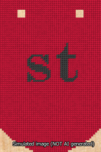 A simulated image of the stitched needlepoint design: Banner 13m Curved st Black on Red. Not A.I. generated.