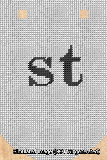 A simulated image of the stitched needlepoint design: Banner 13m Curved st Black on White. Not A.I. generated.