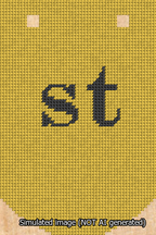 A simulated image of the stitched needlepoint design: Banner 13m Curved st Black on Yellow. Not A.I. generated.