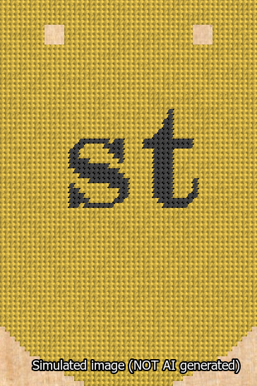 A simulated image of the stitched needlepoint design: Banner 13m Curved st Black on Yellow. Not A.I. generated.