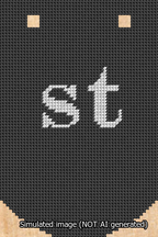 A simulated image of the stitched needlepoint design: Banner 13m Curved st White on Black. Not A.I. generated.