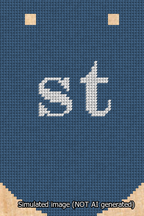 A simulated image of the stitched needlepoint design: Banner 13m Curved st White on Blue. Not A.I. generated.