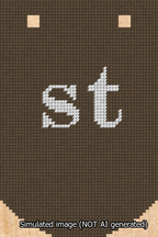 A simulated image of the stitched needlepoint design: Banner 13m Curved st White on Brown. Not A.I. generated.