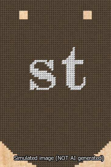 A simulated image of the stitched needlepoint design: Banner 13m Curved st White on Brown. Not A.I. generated.