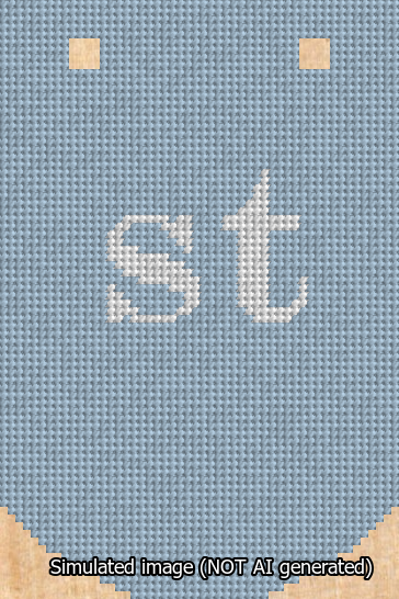 A simulated image of the stitched needlepoint design: Banner 13m Curved st White on Light Blue. Not A.I. generated.