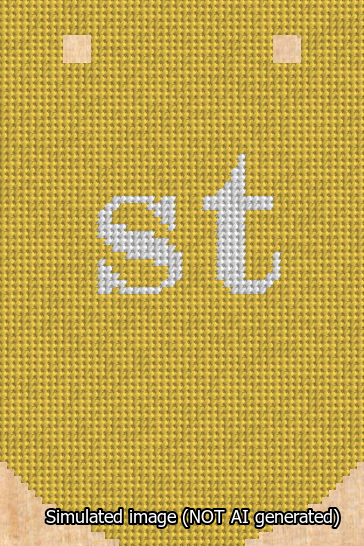 A simulated image of the stitched needlepoint design: Banner 13m Curved st White on Yellow. Not A.I. generated.