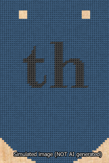 A simulated image of the stitched needlepoint design: Banner 13m Curved th Black on Blue. Not A.I. generated.