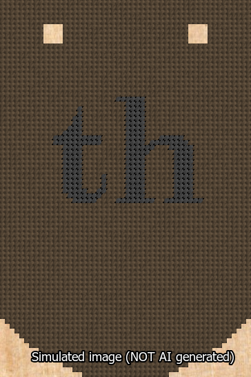 A simulated image of the stitched needlepoint design: Banner 13m Curved th Black on Brown. Not A.I. generated.