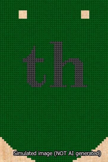A simulated image of the stitched needlepoint design: Banner 13m Curved th Black on Green. Not A.I. generated.
