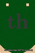 A simulated image of the stitched needlepoint design: Banner 13m Curved th Black on Green. Not A.I. generated.