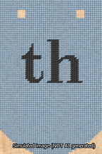 A simulated image of the stitched needlepoint design: Banner 13m Curved th Black on Light Blue. Not A.I. generated.