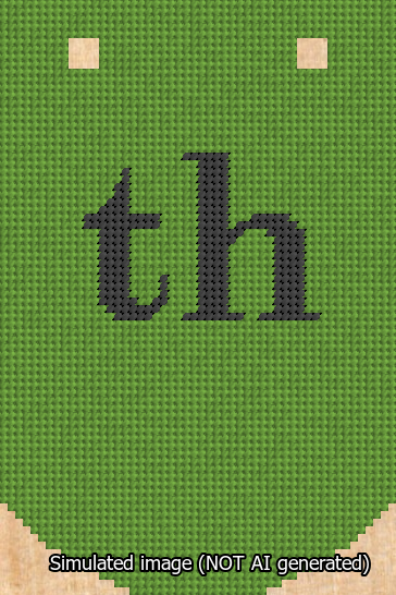 A simulated image of the stitched needlepoint design: Banner 13m Curved th Black on Light Green. Not A.I. generated.