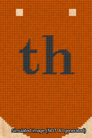 A simulated image of the stitched needlepoint design: Banner 13m Curved th Black on Orange. Not A.I. generated.