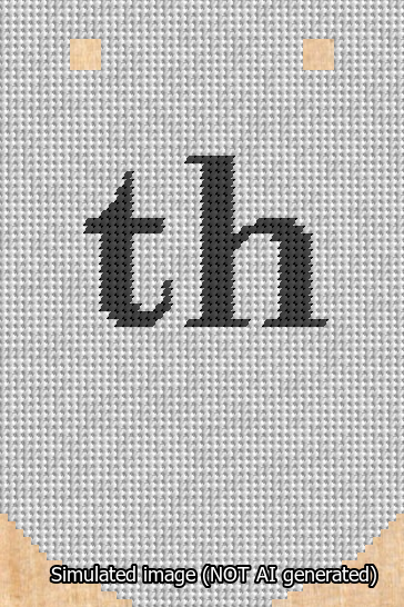 A simulated image of the stitched needlepoint design: Banner 13m Curved th Black on White. Not A.I. generated.