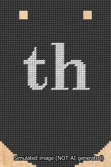 A simulated image of the stitched needlepoint design: Banner 13m Curved th White on Black. Not A.I. generated.