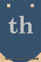 A simulated image of the stitched needlepoint design: Banner 13m Curved th White on Blue. Not A.I. generated.