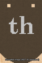 A simulated image of the stitched needlepoint design: Banner 13m Curved th White on Brown. Not A.I. generated.