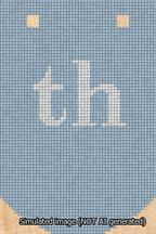 A simulated image of the stitched needlepoint design: Banner 13m Curved th White on Light Blue. Not A.I. generated.