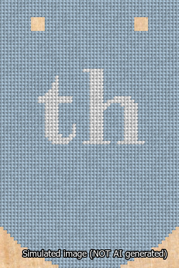 A simulated image of the stitched needlepoint design: Banner 13m Curved th White on Light Blue. Not A.I. generated.